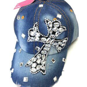 Faith Inspirational Cross Clear Rhinestone Cap Hat Stud 100% Cotton